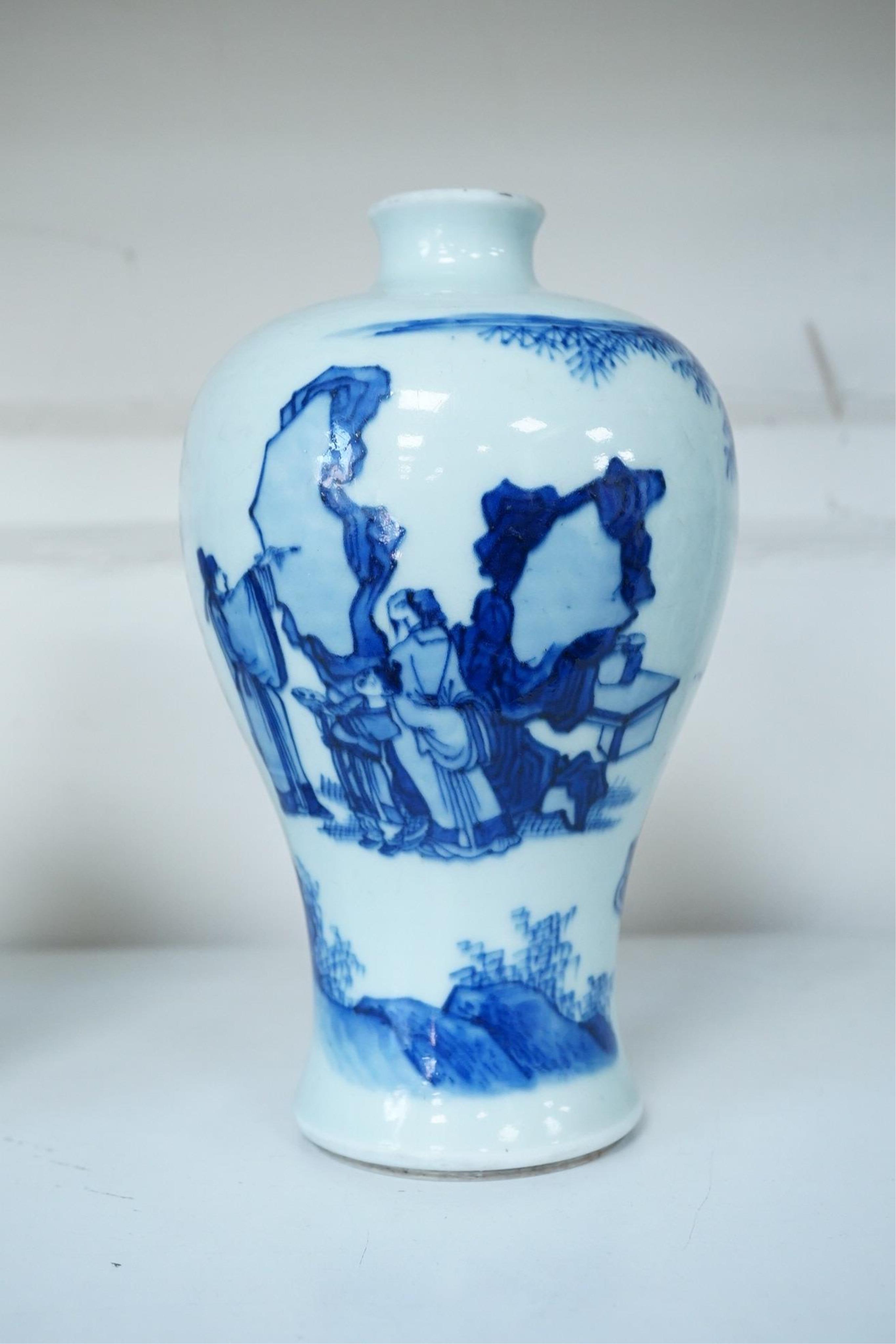 A Chinese inscribed blue and white ‘seven sages of the bamboo grove’ meiping, Kangxi period (1662-1722)